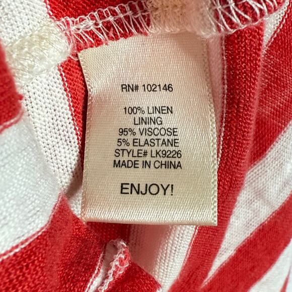 Michael Stars Sleeveless Scoop Linen Side Slit Striped Maxi Dress Red White XS - Picture 7 of 8